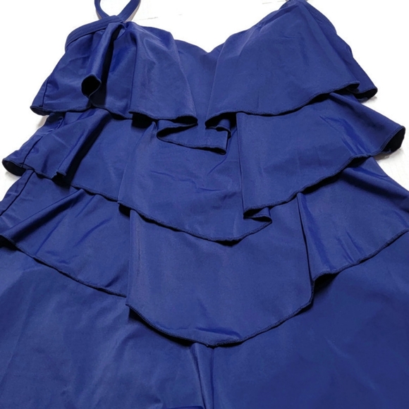 Fit 4 ur Hips Swimsuit Womens 8 Blue 3 Tiered Swim Romper One Piece Built In Bra - Picture 5 of 9